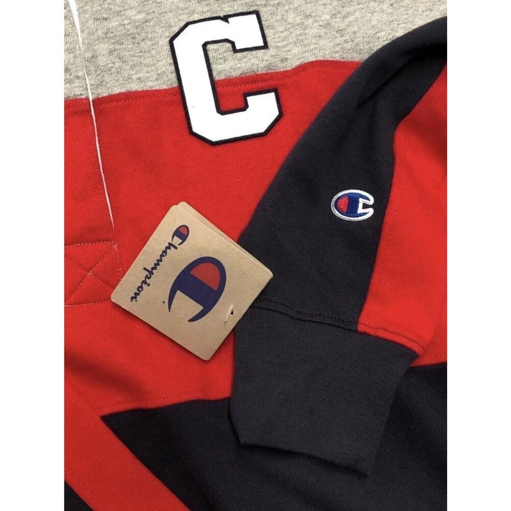Champion Rugby Crop Top Polo Shirt Collar Womens Sz XL Colorblock Red Blue - Picture 6 of 11
